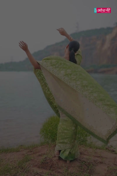 Chic Ivory and Ombré Green Saree with Contrast Blouse (8612 GS-133)