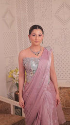 Mauve Metallic Tissue Drape Saree