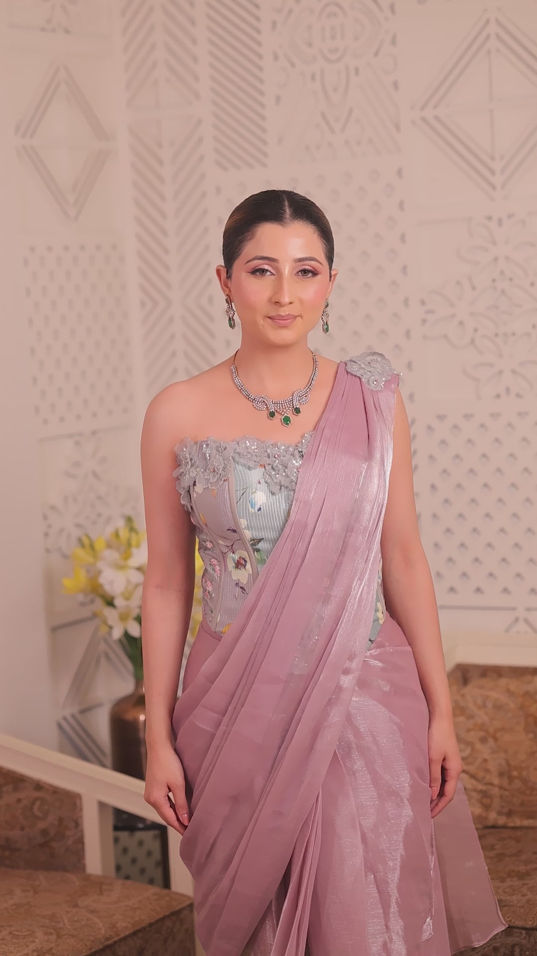 Mauve Metallic Tissue Drape Saree