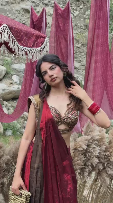 The Imperial Merlot & Mocha Dual-Tone Saree