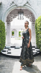 Blue Majestic Multicolored Panel Anarkali Suit with Rich Gold Work (ESHA M-24)