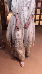Cream Antique Gold Embroidered Kurta Set (FALAK M-91)