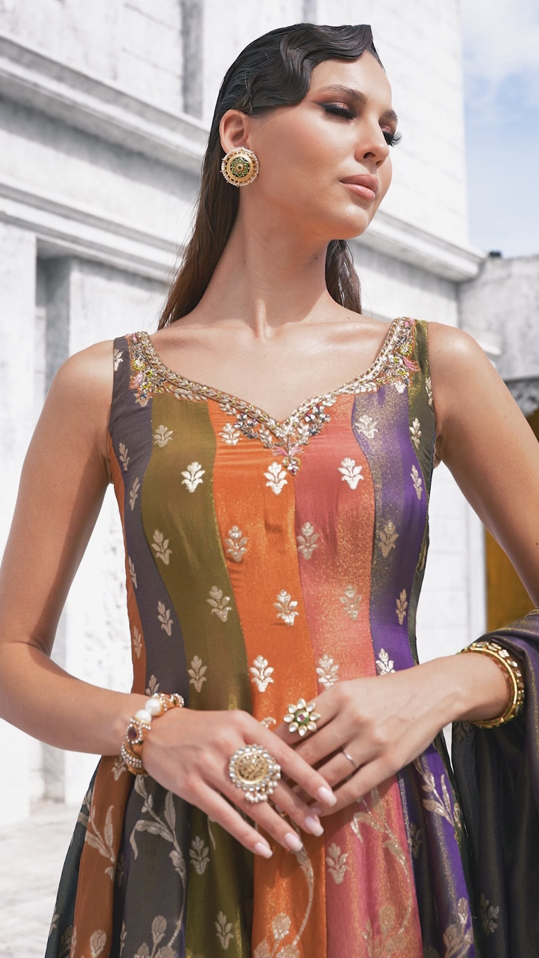 Striking Multicolored Panel Anarkali Suit(BANSI M-24)