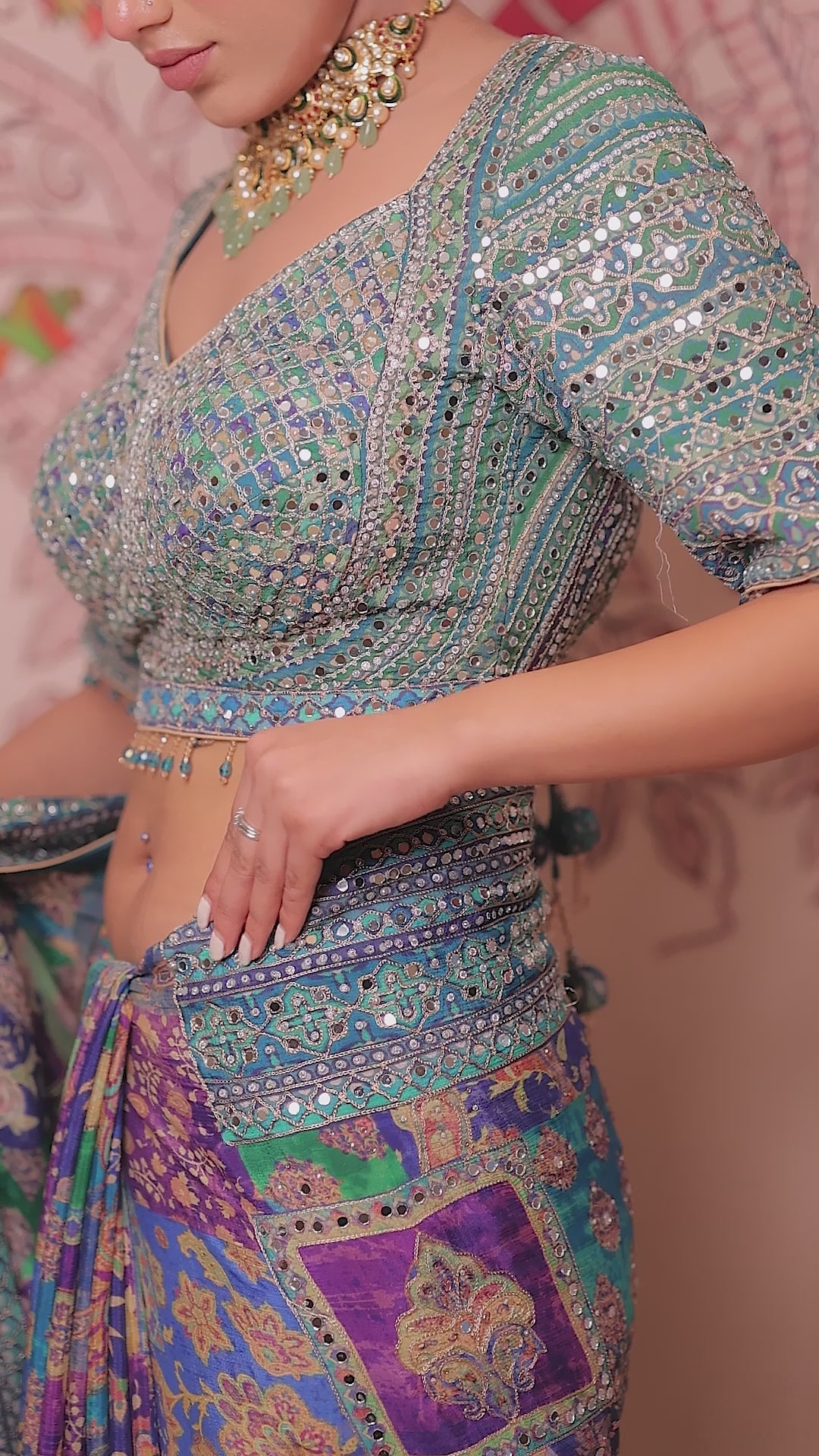 Celestial Peacock Hues Luxury Saree with Mirror Work Blouse (CCRS-25-68 D-32)