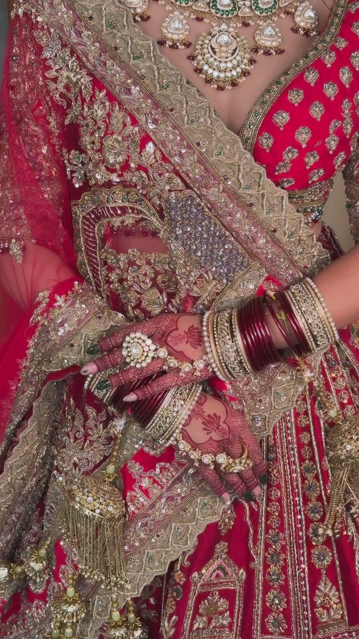 Regal Crimson Red Heritage Zardozi Bridal Lehenga