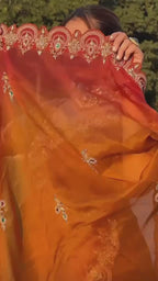 The Amber Glow Ombré Organza Saree Set