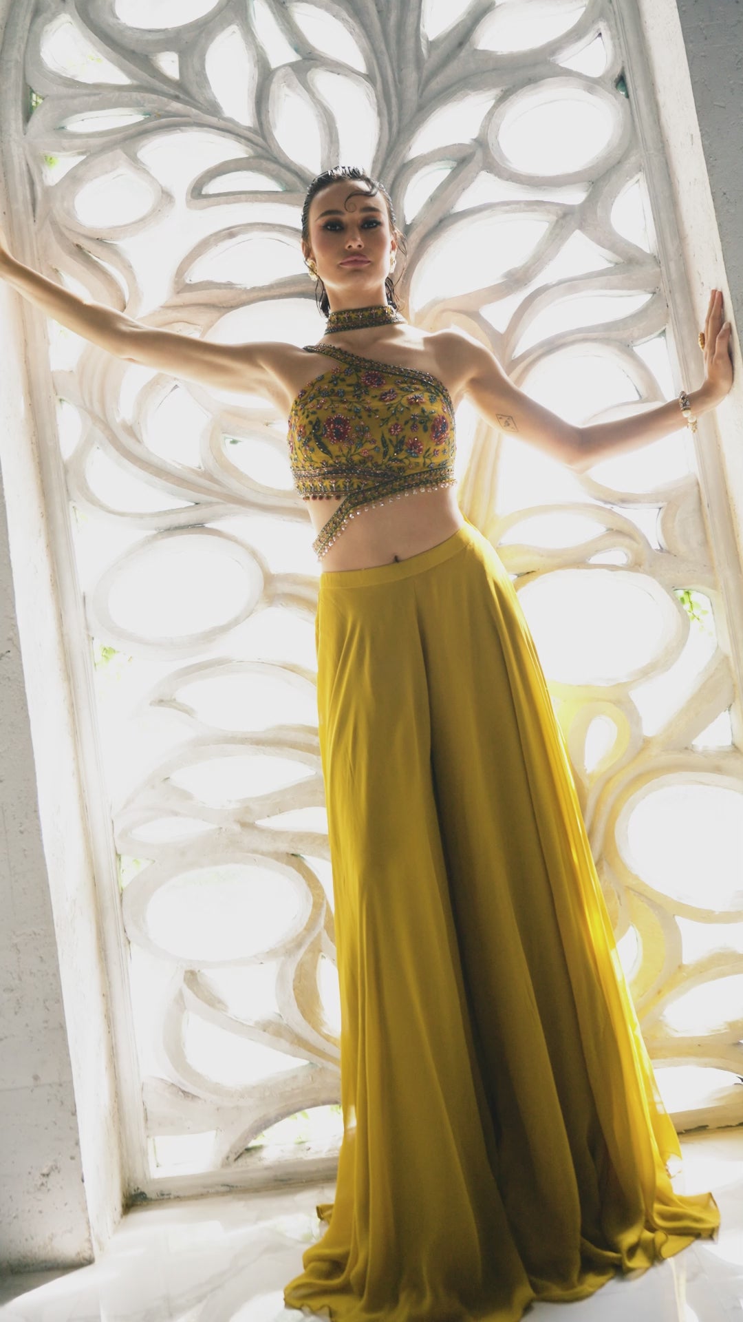 Golden Yellow One-Shoulder Ensemble (Indo-Western) (ARROW M-24)
