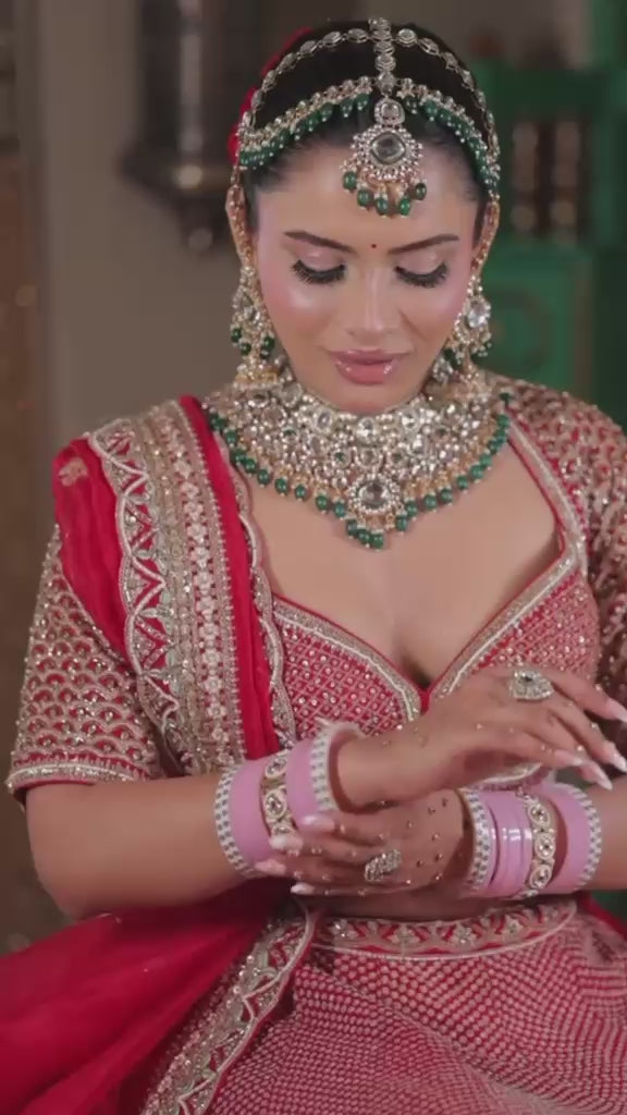 Crimson Red Hand-Embroidered Bridal Lehenga