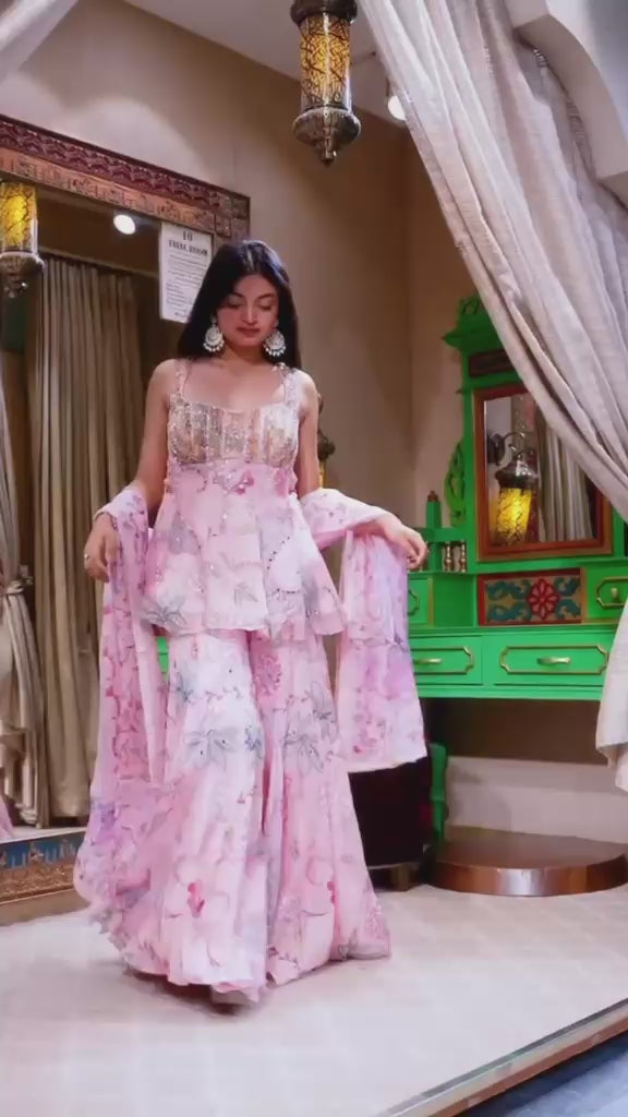 Floral Printed Peplum Sharara Set