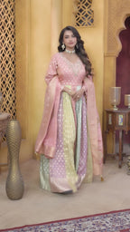 Pastel Rainbow Brocade Anarkali Gown (A1329 GA-3)