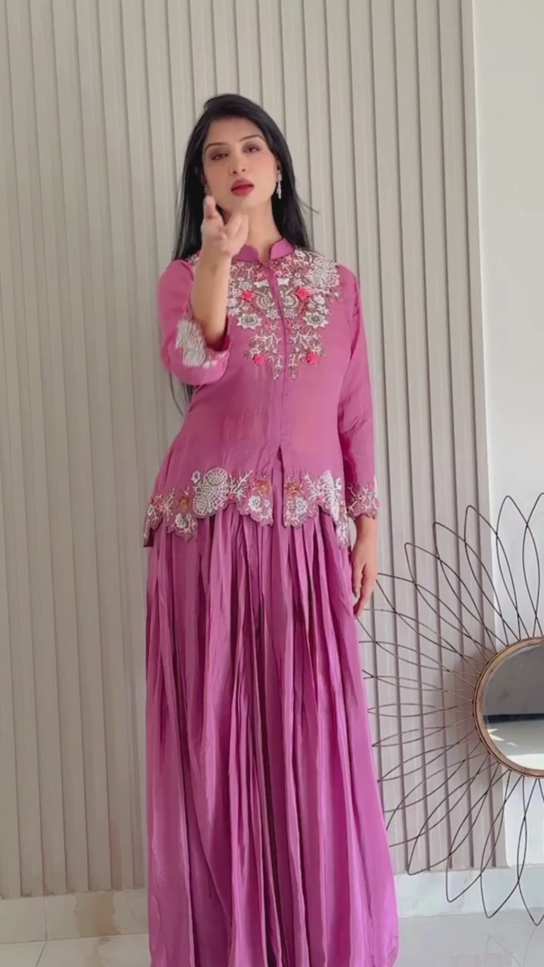 Embroidered Peplum Top and Gathered Skirt (NB10589 BS-64)