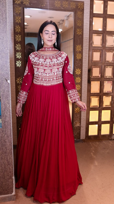 Cherry Red Grandeur Anarkali Gown (505 B-120)