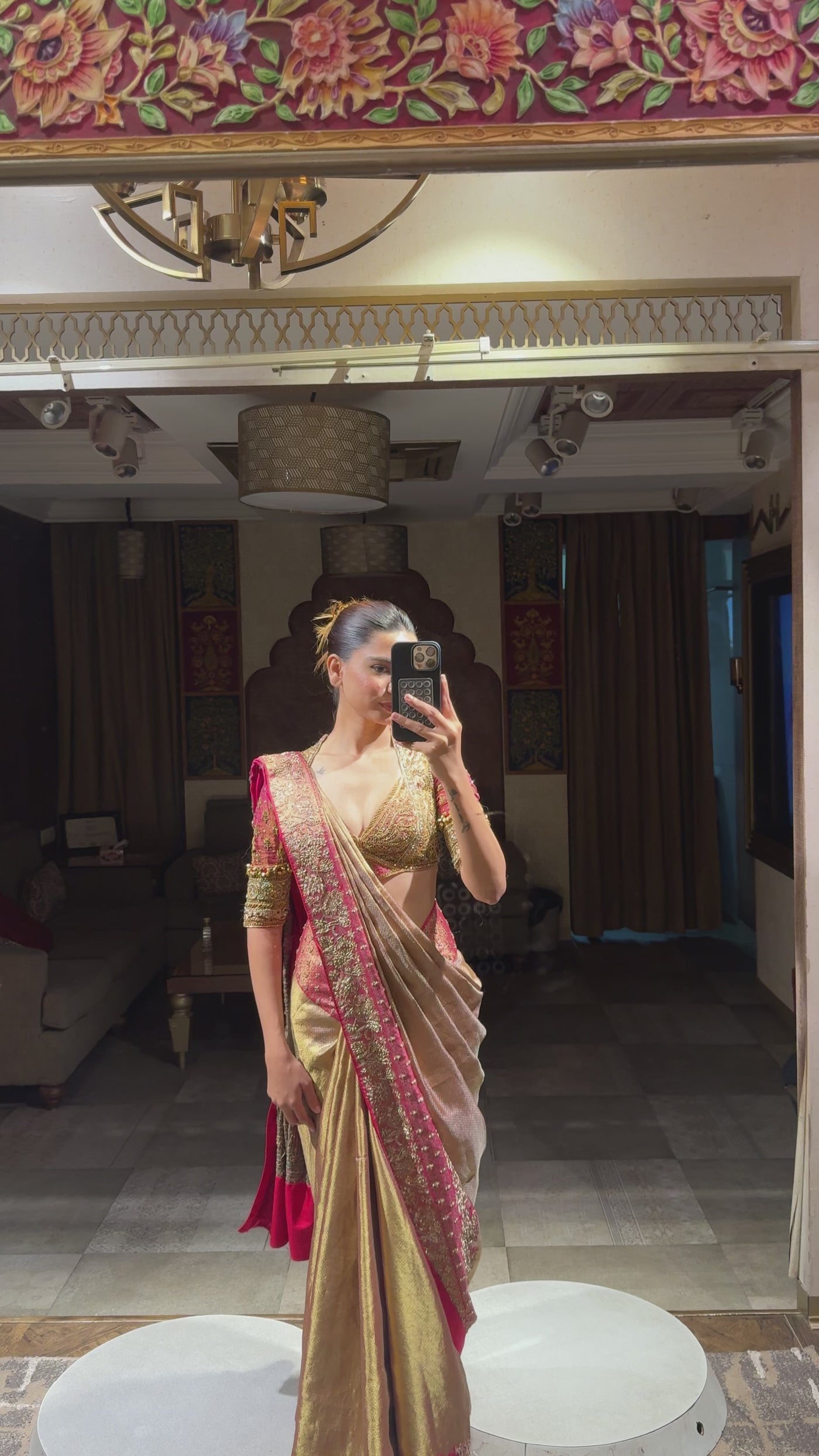 Metallic Gold Fusion Saree (8889 b-88)