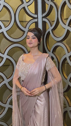 Rose Quartz Metallic Tissue Drape Saree