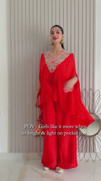 Vibrant Orange Kurta Set with Tassel Detail (S-336 B-1)