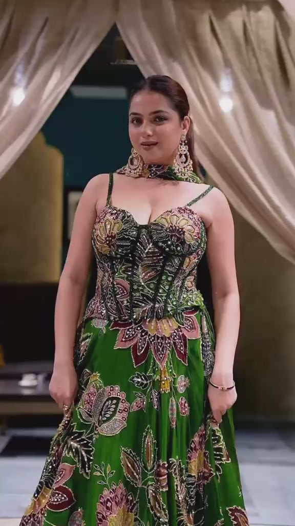 Floral Hand-Embroidered Corset Lehenga Set