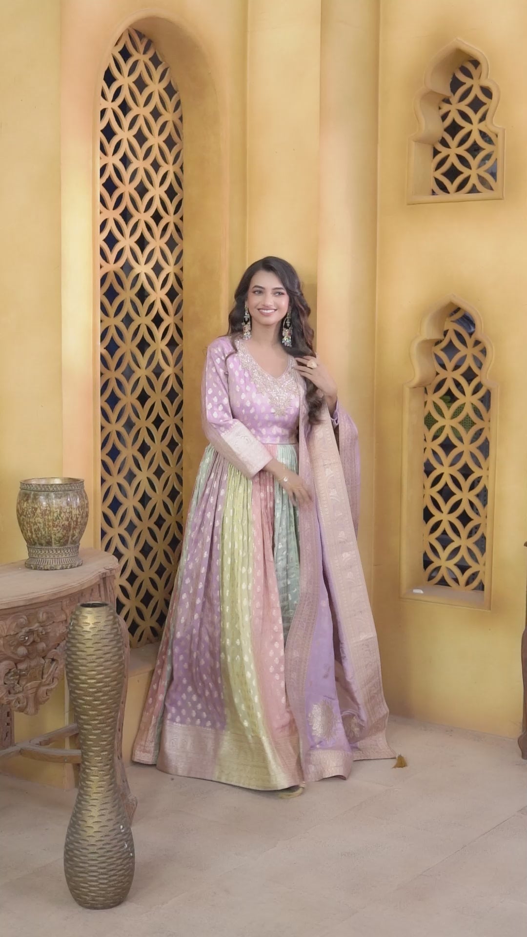 Pastel Rainbow Brocade Anarkali Gown (A1329 GA-3)