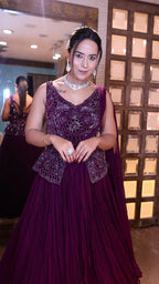 Plum Noir Peplum Gown with Crinkle Skirt (IR-0020 D-29)