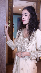 Cream Antique Gold Embroidered Kurta Set (FALAK M-91)