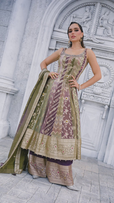 Earthy Panel Anarkali Suit with Brocade and Gold Work (TARA M-24)