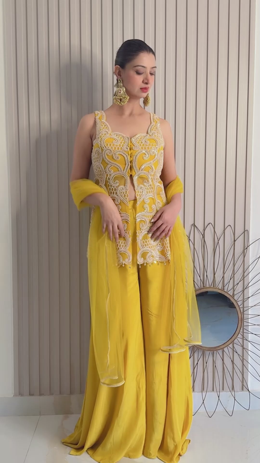 Mustard Peplum Top Sharara Set 8036 M-16