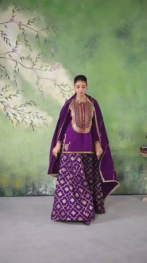 Royal purple silk-blend Kurti Set