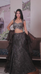 shop online Black fringe droplets lehenga for women