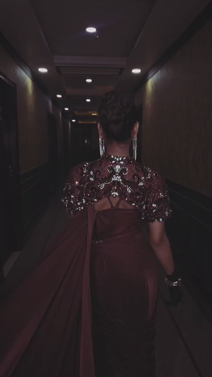 Espresso Glamour Drape Gown (9443 M-112)