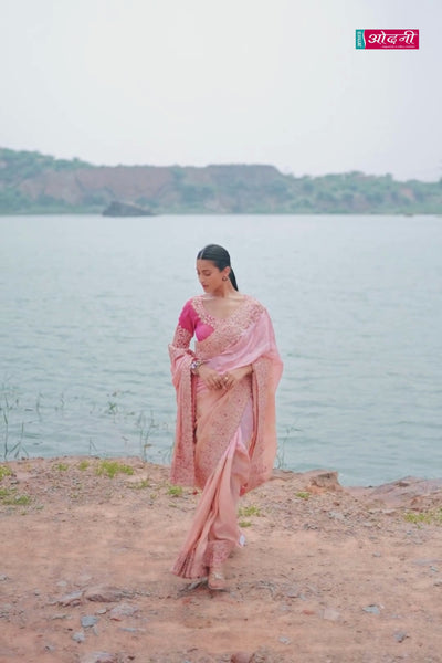 Romantic Blush Pink Saree with Contrasting Blouse (8608 GS-133)