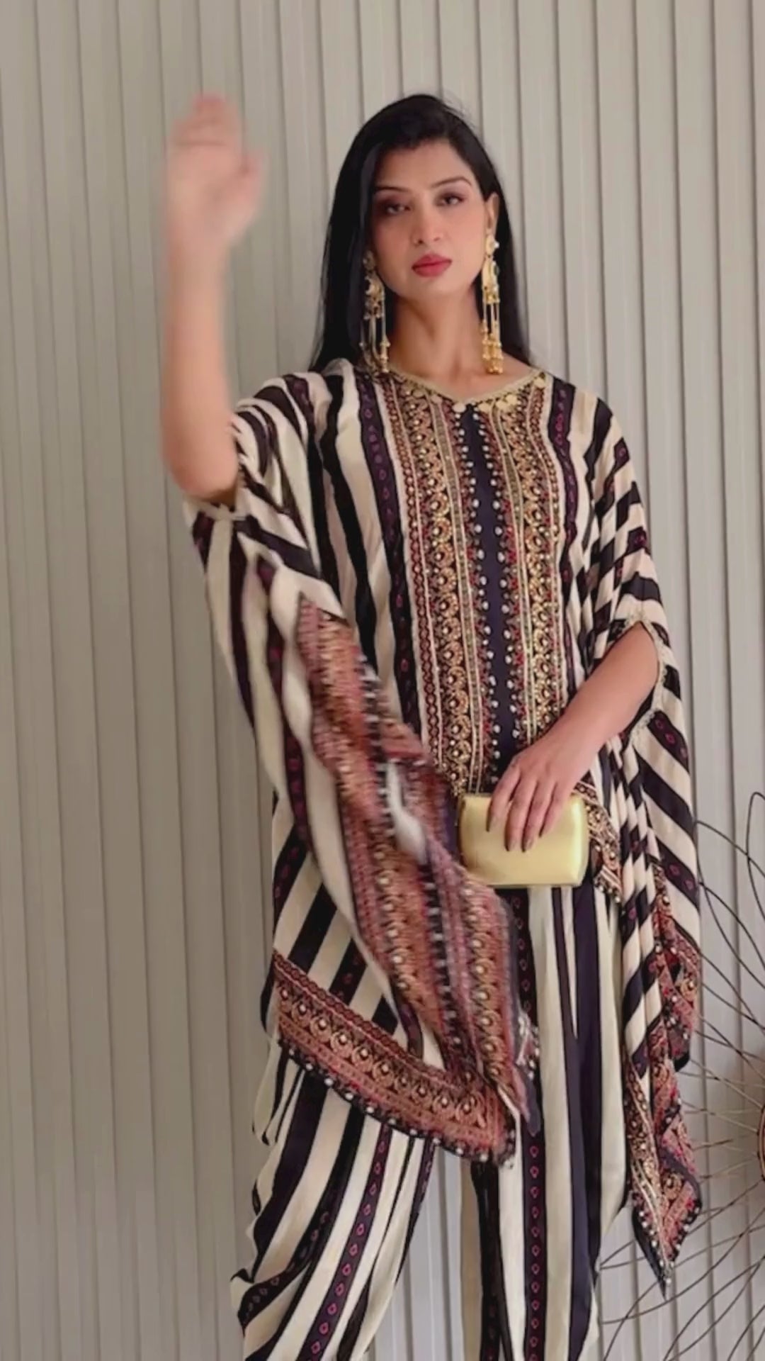 Striped Kaftan and Dhoti Set (7288 M-18)