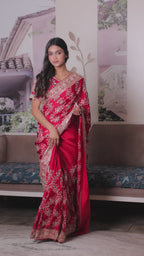 Exquisite Crimson Red Embellished Saree