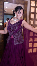 Plum Noir Peplum Gown with Crinkle Skirt (IR-0020 D-29)