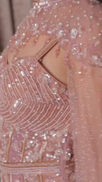 Pearl-Embellished Mermaid Gown with Cape