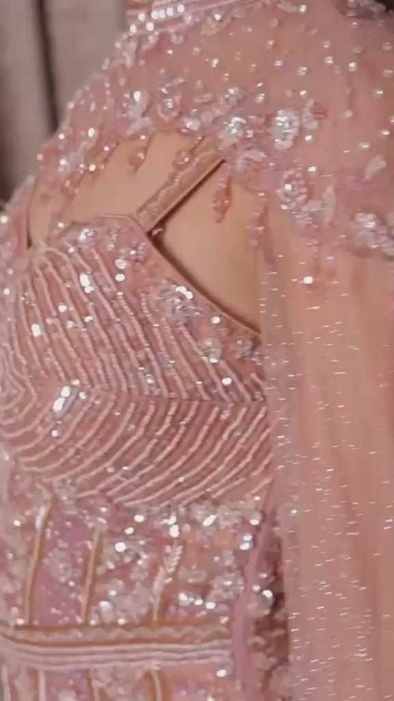 Pearl-Embellished Mermaid Gown with Cape