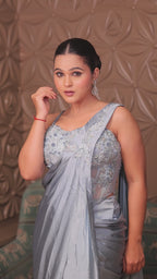 Silver Chrome: Metallic Fluid Drape Saree