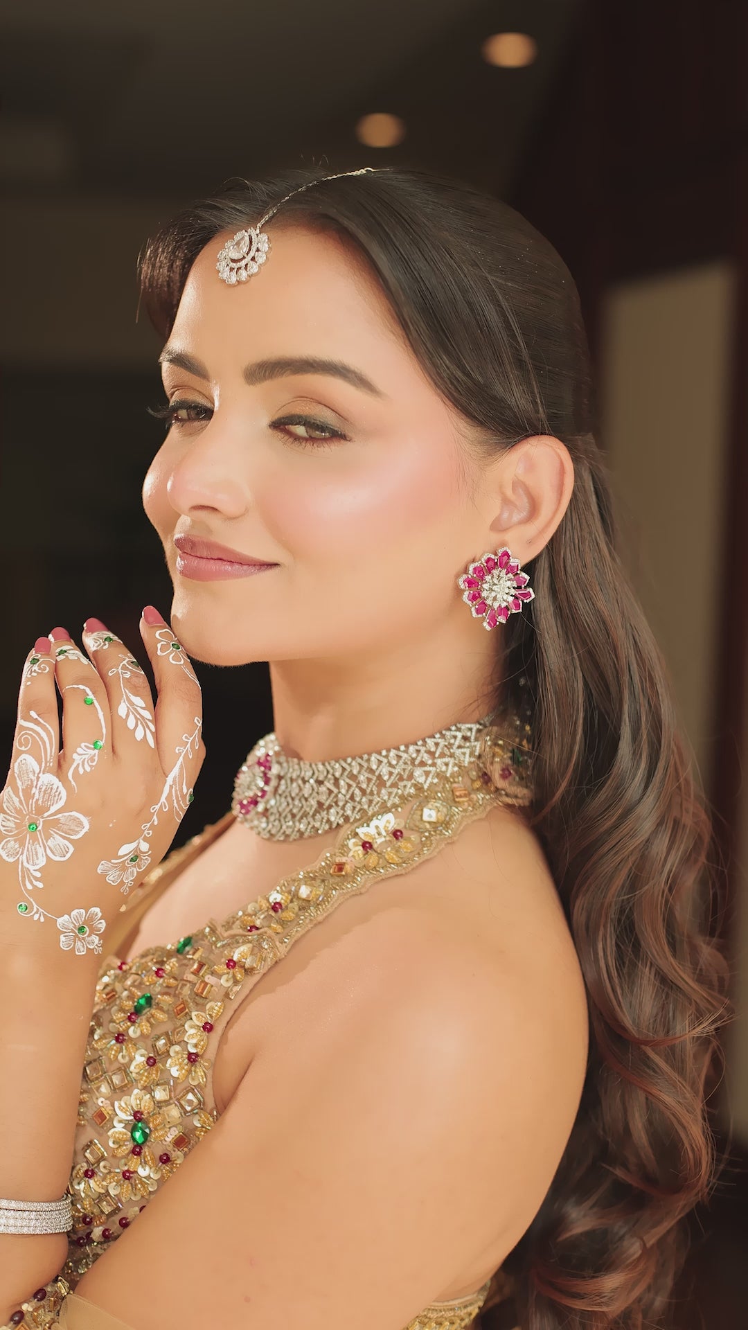 Champagne Gold Mirror & Sequin Embellished Lehenga Set