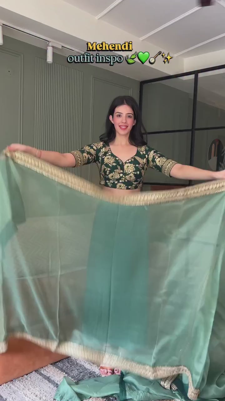 Sage Shimmer Organza Saree (1506 B-4)
