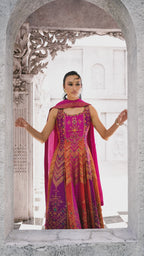Fiery Multi-Tone Anarkali with Concentrated Geometric Print and Embroidery (VARSHA M-24)