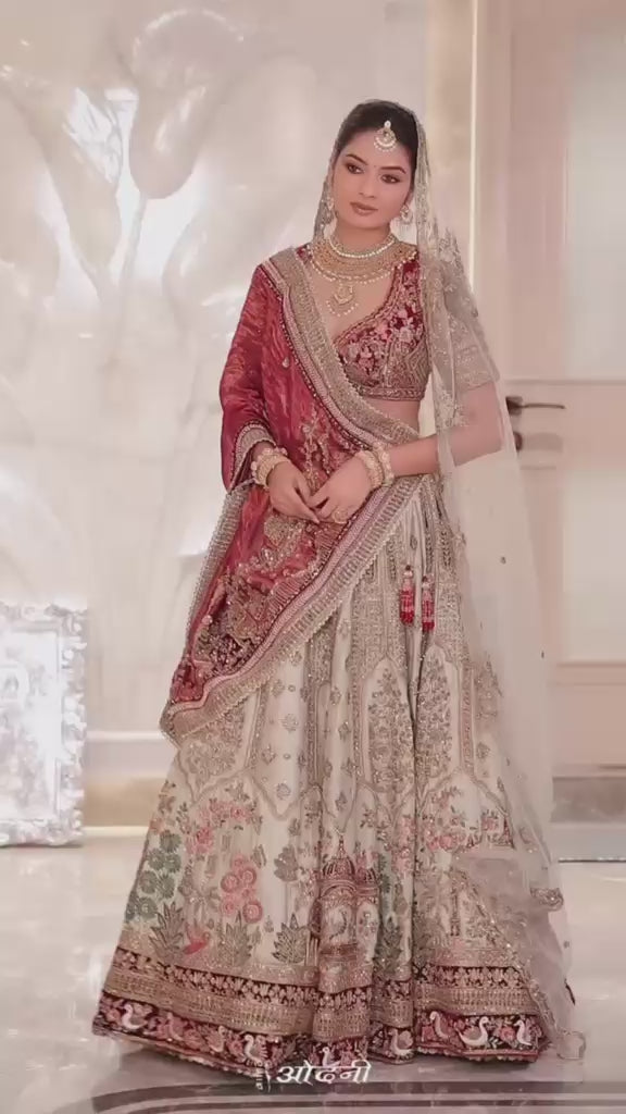 Regal Crimson Heritage Embroidered Bridal Lehenga Set