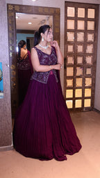 Plum Noir Peplum Gown with Crinkle Skirt (IR-0020 D-29)