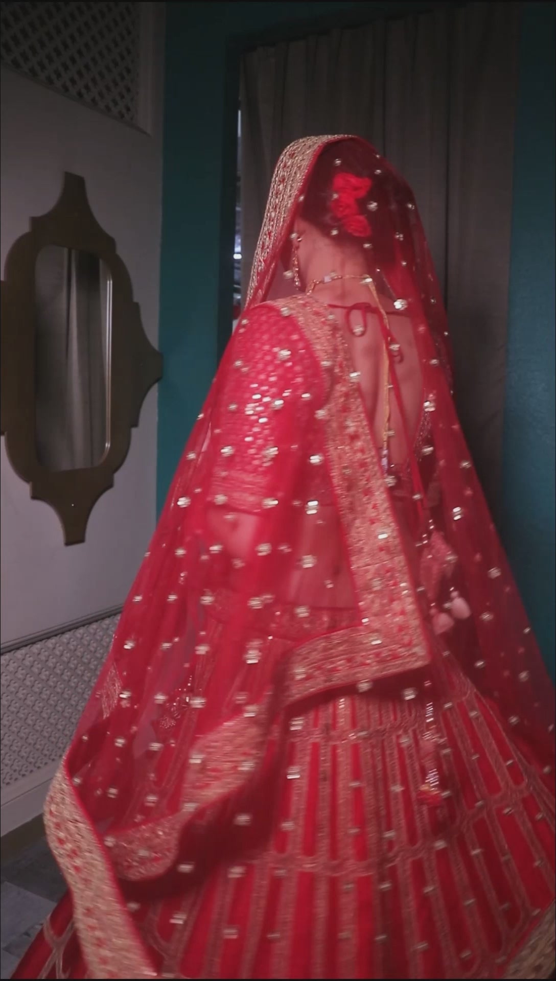 Stunning Red Silk Blend Lehenga with Half Sleeves and Gota Patti Embellishments