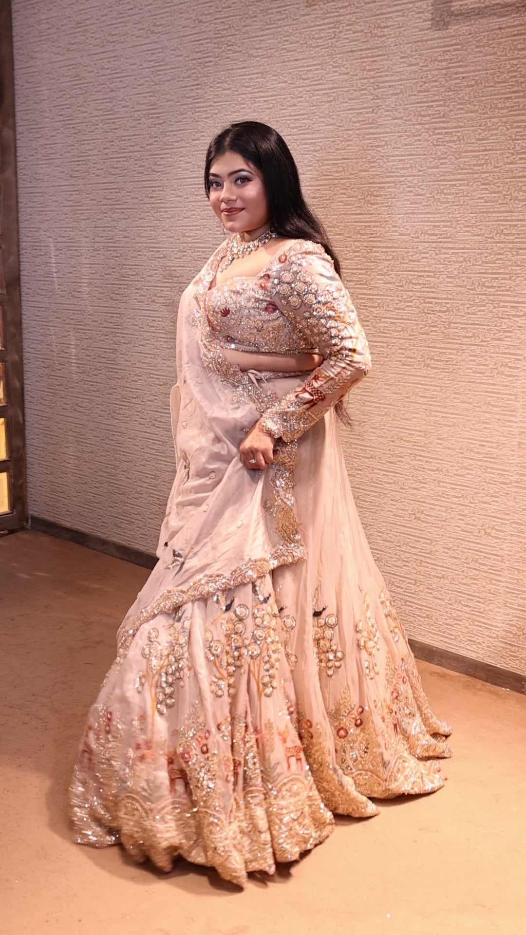 Blush Cream Embellished Lehenga with Nature Motifs (2206 M-107)