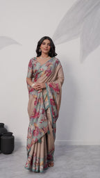 Printed Satin Tussar Saree