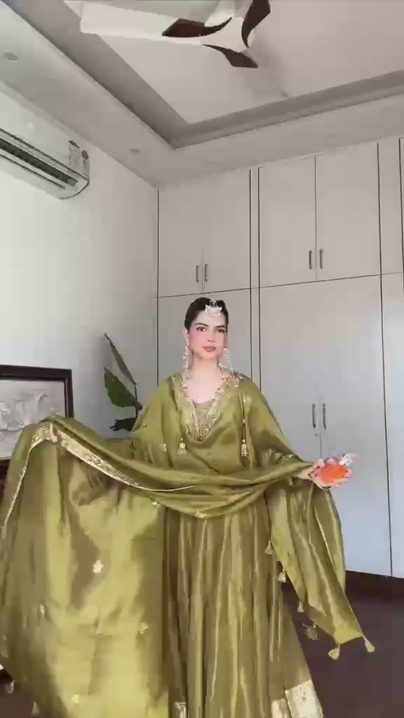 Flared Tissue Silk Anarkali Suit Set