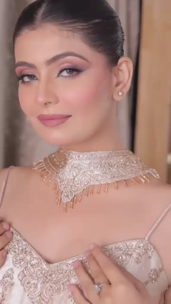 Champagne Silk Peplum Sharara Set