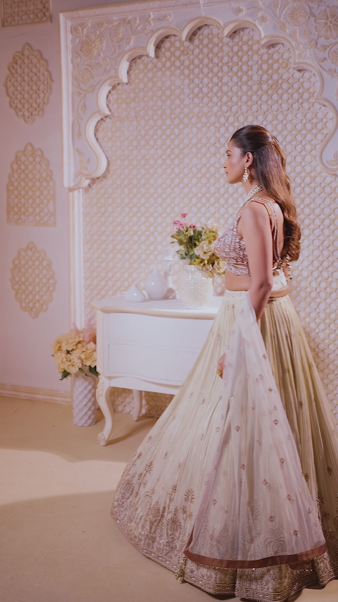 Mauve Cream Fusion Lehenga