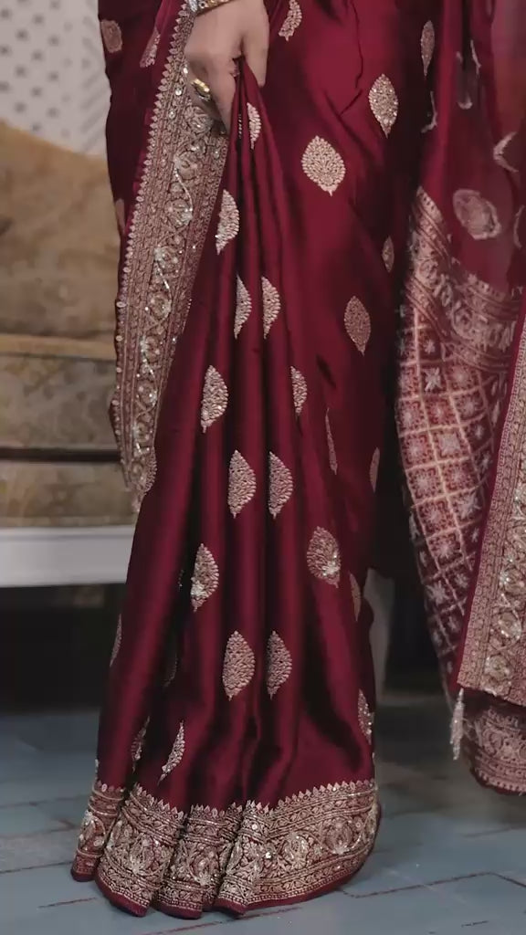 Deep Maroon Silk Saree
