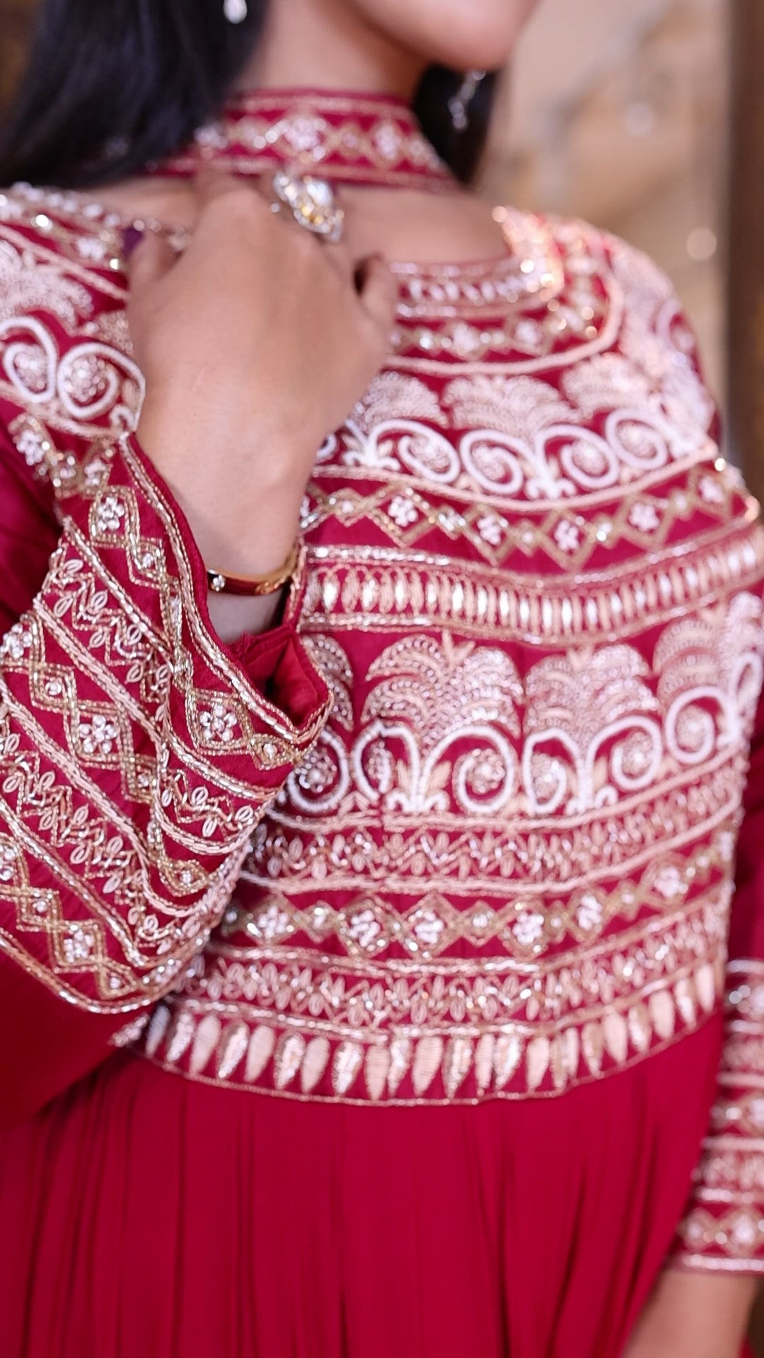 Cherry Red Grandeur Anarkali Gown (505 B-120)