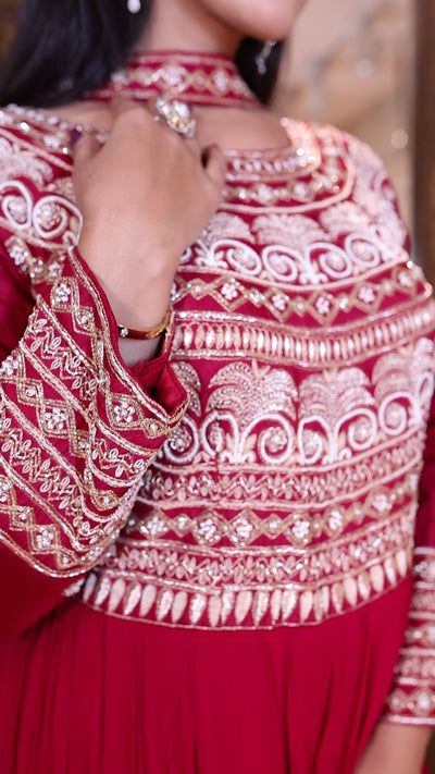 Cherry Red Grandeur Anarkali Gown (505 B-120)