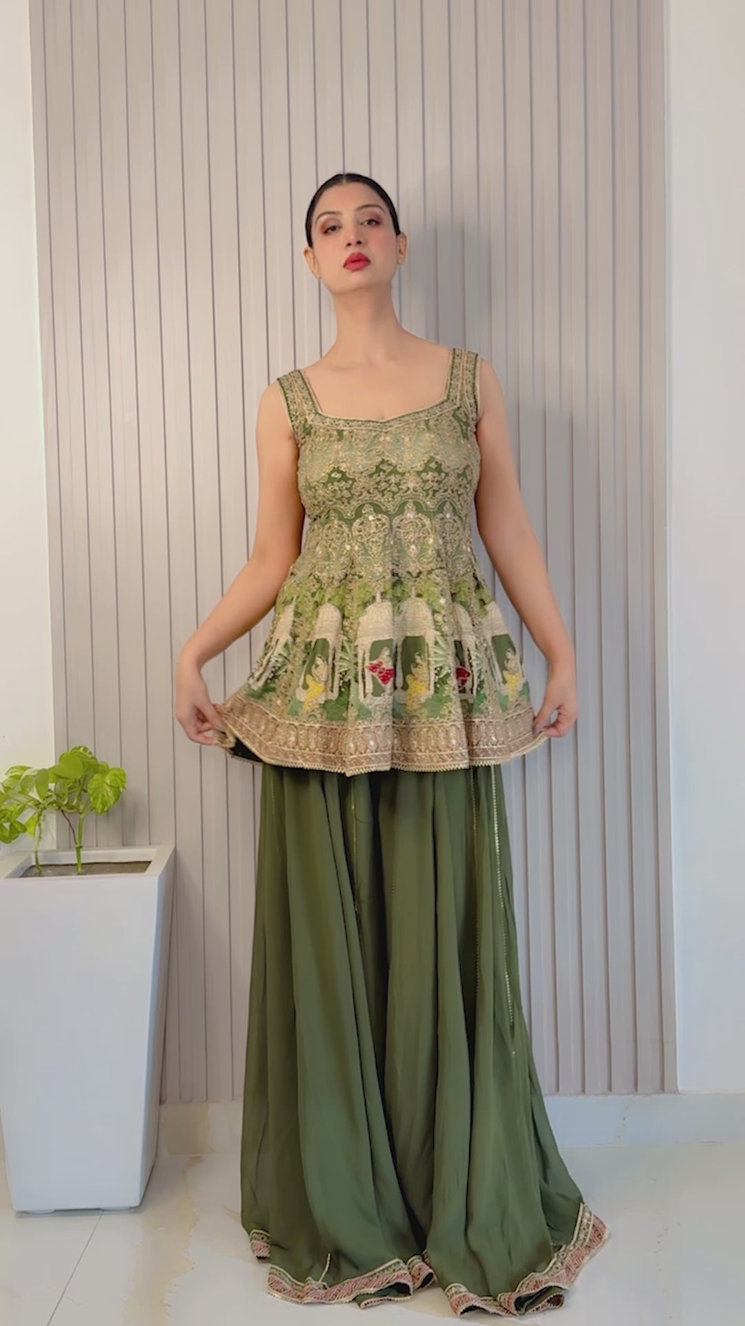 Green Peplum and Palazzo Set (3767 D-85)